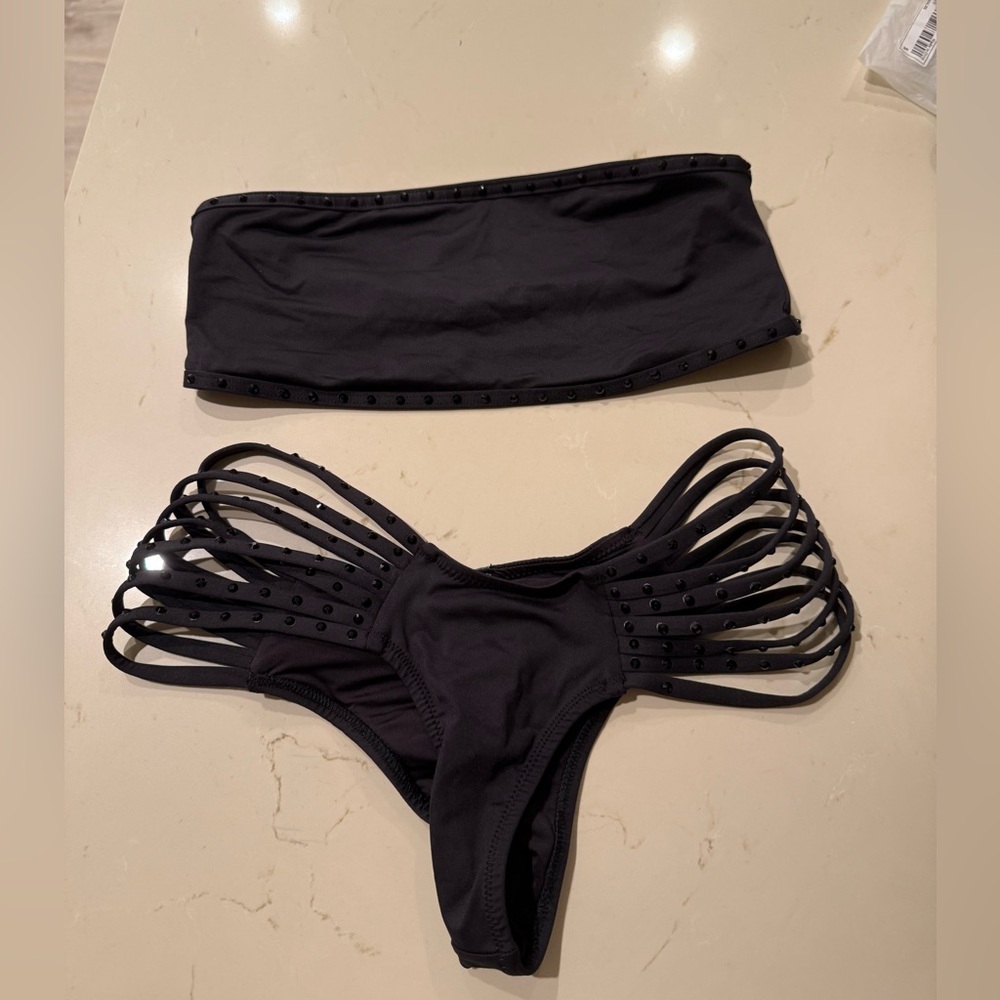 SKIMS Black Bikini with Strap Details